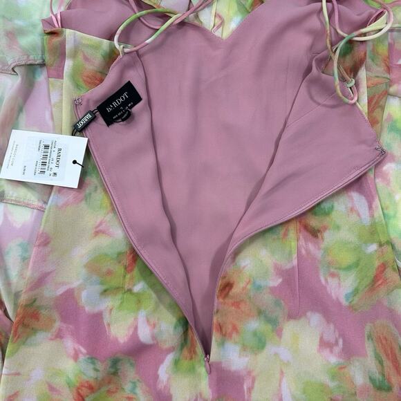 Bardot Cantara Ruffle Slip Dress Tiered Maxi Slit Floral Pink Sz 2 XS Fairy Cute - Picture 12 of 12
